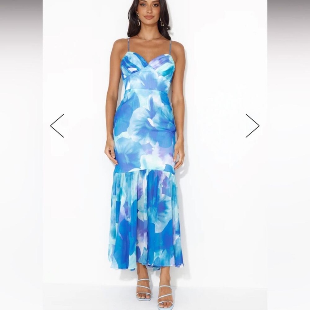 Hello Molly Gorgeous Event Maxi Dress Blue Floral Large NWT